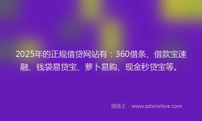 2025年的正规借贷网站有：360借条、借款宝速融、钱袋易贷宝、萝卜易购、现金秒贷宝等。