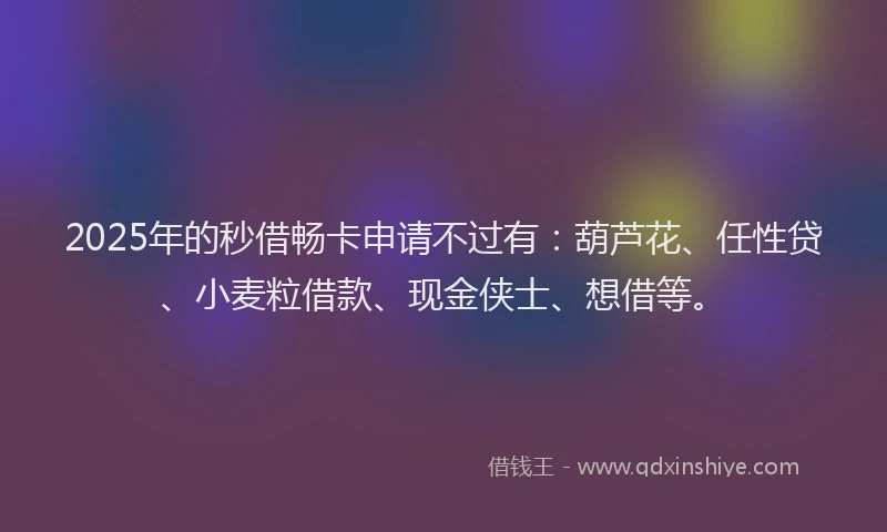 2025年的秒借畅卡申请不过有：葫芦花、任性贷、小麦粒借款、现金侠士、想借等。