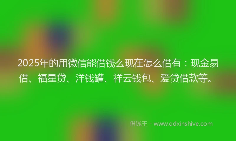 2025年的用微信能借钱么现在怎么借有：现金易借、福星贷、洋钱罐、祥云钱包、爱贷借款等。