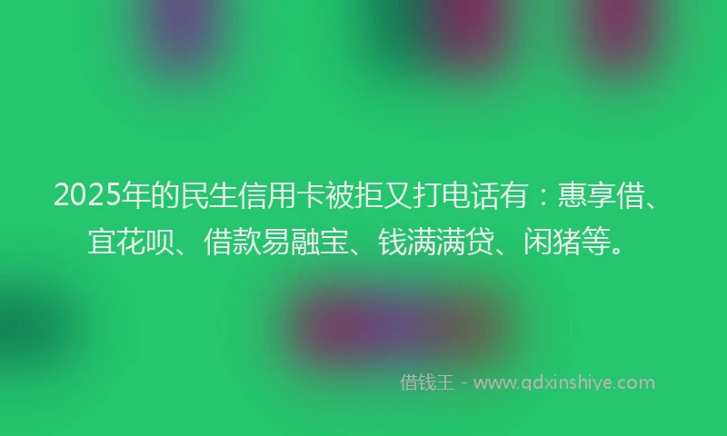 2025年的民生信用卡被拒又打电话有：惠享借、宜花呗、借款易融宝、钱满满贷、闲猪等。