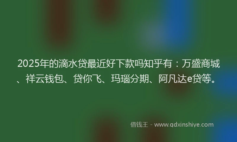 2025年的滴水贷最近好下款吗知乎有：万盛商城、祥云钱包、贷你飞、玛瑙分期、阿凡达e贷等。