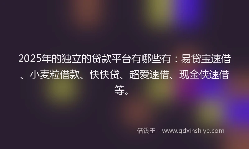 2025年的独立的贷款平台有哪些有：易贷宝速借、小麦粒借款、快快贷、超爱速借、现金侠速借等。