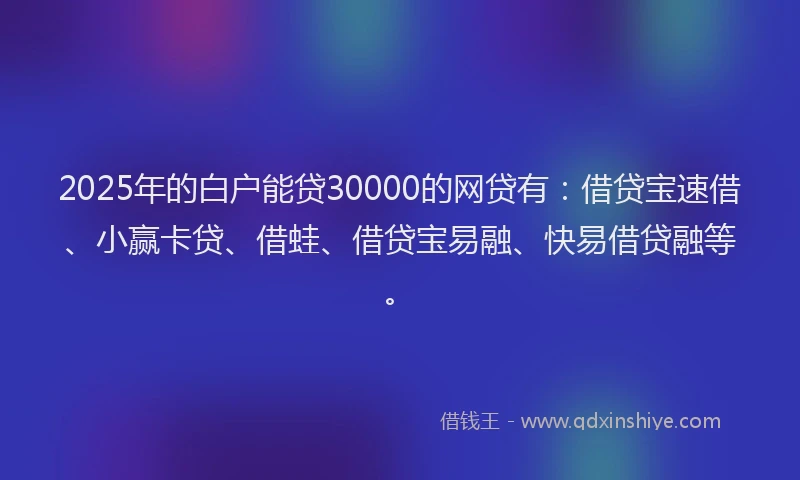 2025年的白户能贷30000的网贷有：借贷宝速借、小赢卡贷、借蛙、借贷宝易融、快易借贷融等。