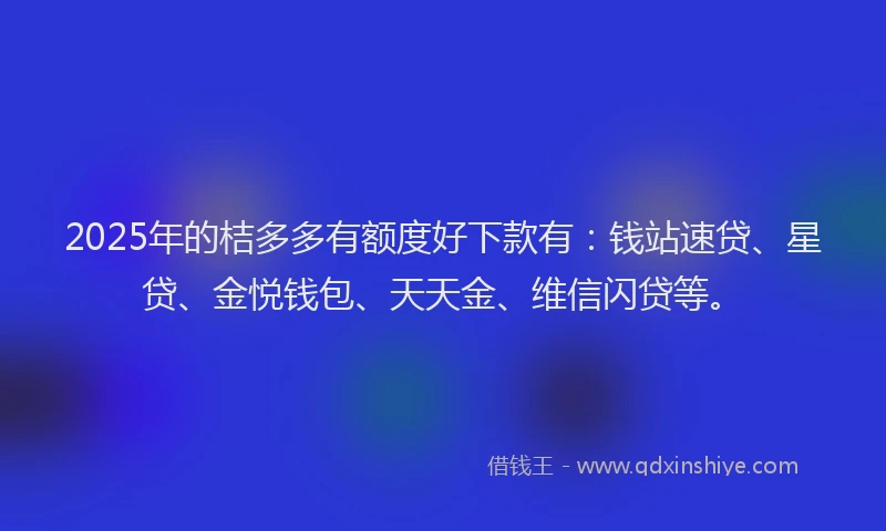 2025年的桔多多有额度好下款有：钱站速贷、星贷、金悦钱包、天天金、维信闪贷等。