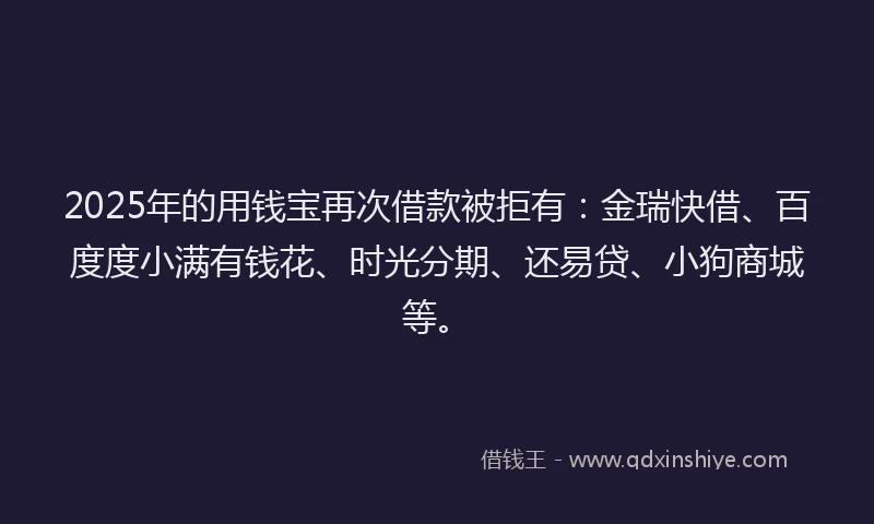 2025年的用钱宝再次借款被拒有：金瑞快借、百度度小满有钱花、时光分期、还易贷、小狗商城等。