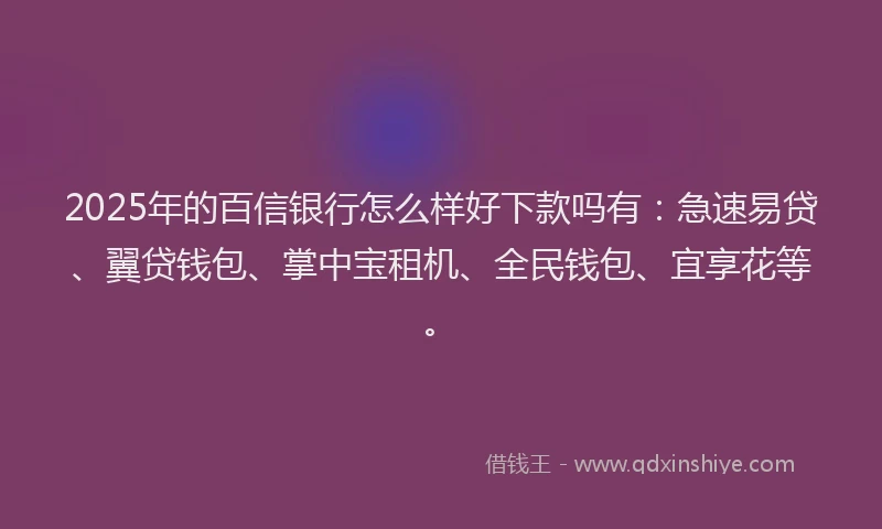 2025年的百信银行怎么样好下款吗有：急速易贷、翼贷钱包、掌中宝租机、全民钱包、宜享花等。