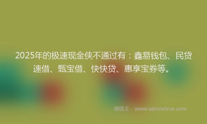 2025年的极速现金侠不通过有：鑫易钱包、民贷速借、甄宝借、快快贷、惠享宝券等。