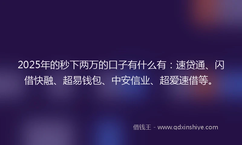 2025年的秒下两万的口子有什么有：速贷通、闪借快融、超易钱包、中安信业、超爱速借等。