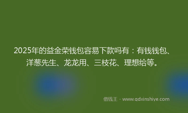 2025年的益金荣钱包容易下款吗有：有钱钱包、洋葱先生、龙龙用、三枝花、理想给等。