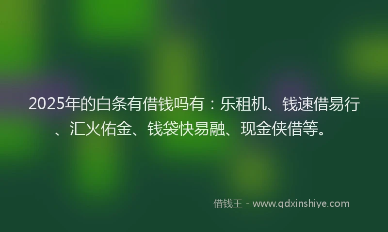 2025年的白条有借钱吗有：乐租机、钱速借易行、汇火佑金、钱袋快易融、现金侠借等。