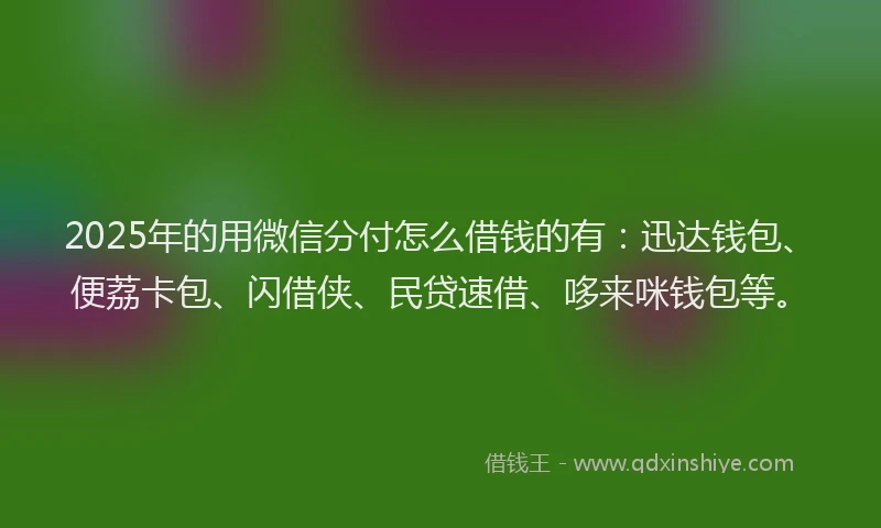 2025年的用微信分付怎么借钱的有：迅达钱包、便荔卡包、闪借侠、民贷速借、哆来咪钱包等。