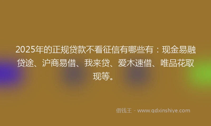 2025年的正规贷款不看征信有哪些有：现金易融贷途、沪商易借、我来贷、爱木速借、唯品花取现等。