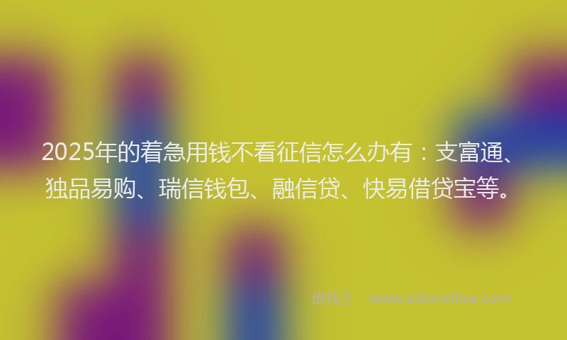 2025年的着急用钱不看征信怎么办有：支富通、独品易购、瑞信钱包、融信贷、快易借贷宝等。