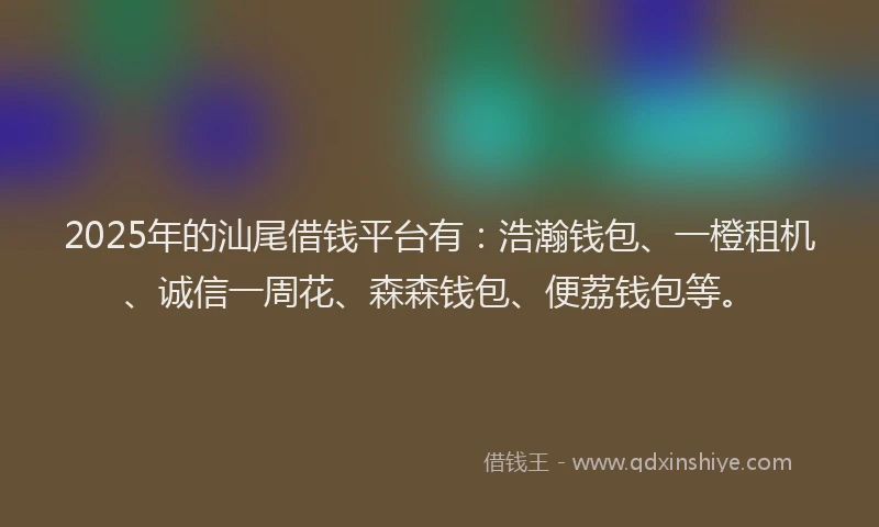 2025年的汕尾借钱平台有：浩瀚钱包、一橙租机、诚信一周花、森森钱包、便荔钱包等。