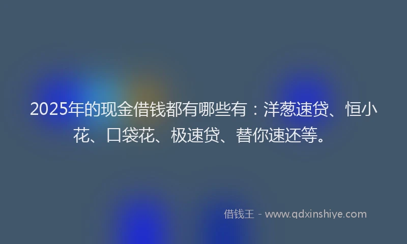 2025年的现金借钱都有哪些有：洋葱速贷、恒小花、口袋花、极速贷、替你速还等。