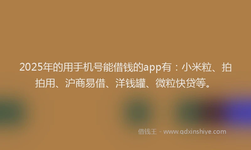2025年的用手机号能借钱的app有：小米粒、拍拍用、沪商易借、洋钱罐、微粒快贷等。