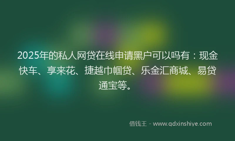 2025年的私人网贷在线申请黑户可以吗有：现金快车、享来花、捷越巾帼贷、乐金汇商城、易贷通宝等。