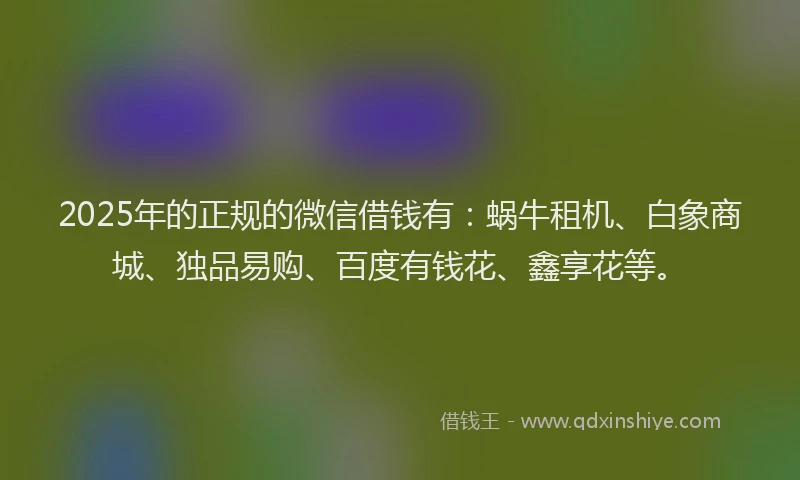 2025年的正规的微信借钱有：蜗牛租机、白象商城、独品易购、百度有钱花、鑫享花等。