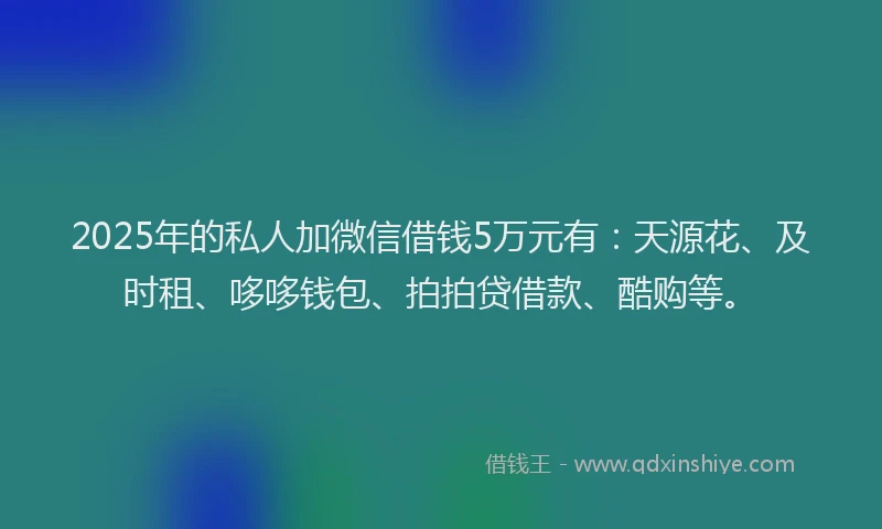 2025年的私人加微信借钱5万元有：天源花、及时租、哆哆钱包、拍拍贷借款、酷购等。
