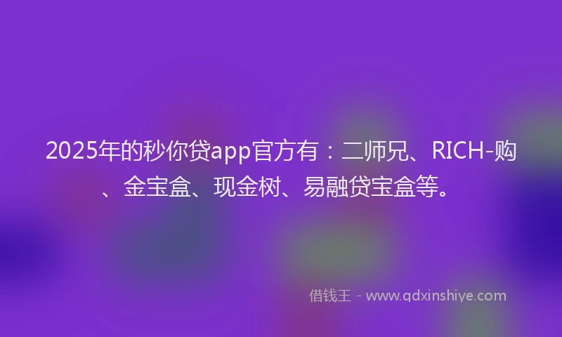 2025年的秒你贷app官方有：二师兄、RICH-购、金宝盒、现金树、易融贷宝盒等。