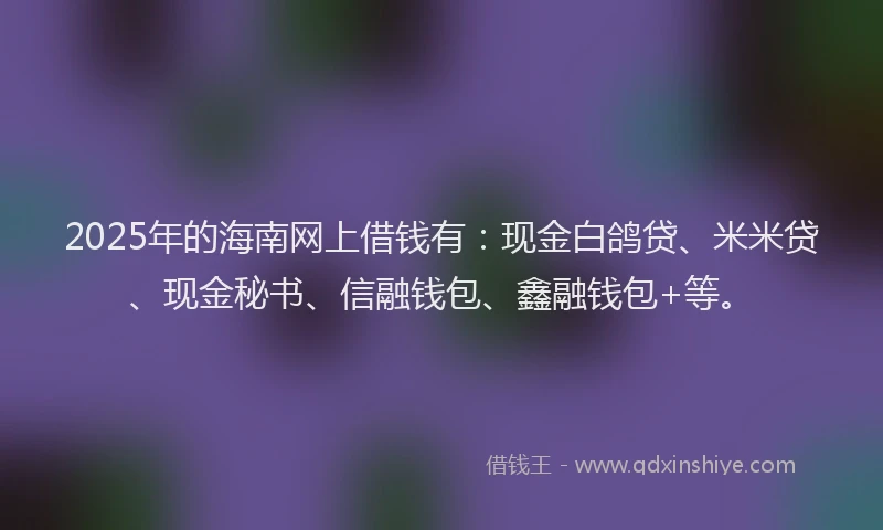 2025年的海南网上借钱有:现金白鸽贷、米米贷、现金秘书、信融钱包、鑫融钱包+等。