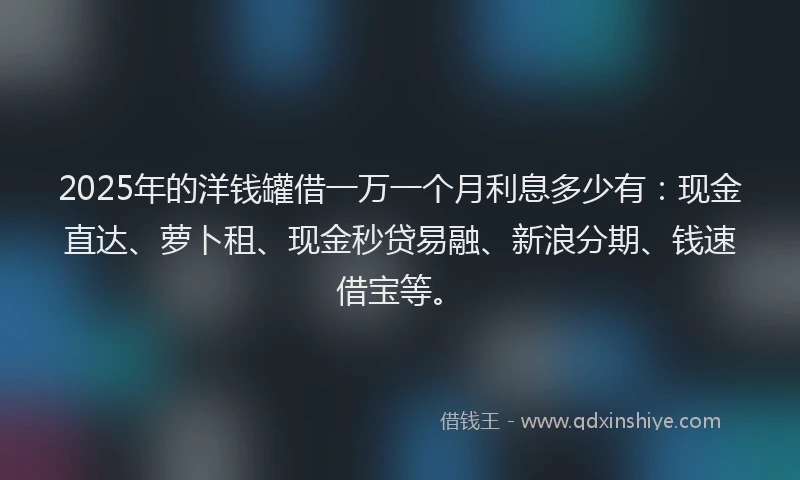 2025年的洋钱罐借一万一个月利息多少有：现金直达、萝卜租、现金秒贷易融、新浪分期、钱速借宝等。