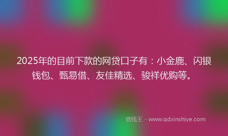 2025年的目前下款的网贷口子有：小金鹿、闪银钱包、甄易借、友佳精选、骏祥优购等。