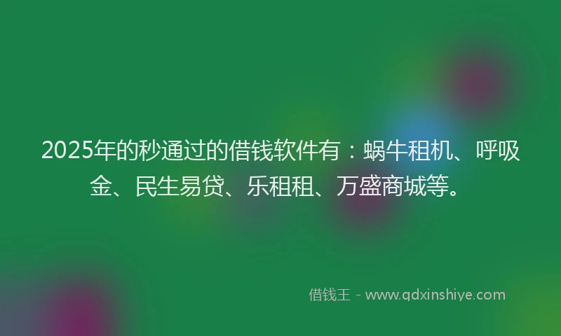 2025年的秒通过的借钱软件有：蜗牛租机、呼吸金、民生易贷、乐租租、万盛商城等。