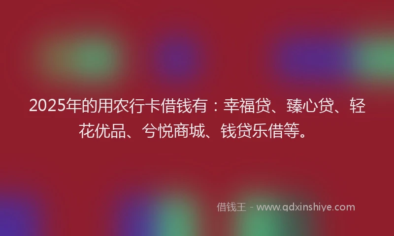2025年的用农行卡借钱有：幸福贷、臻心贷、轻花优品、兮悦商城、钱贷乐借等。