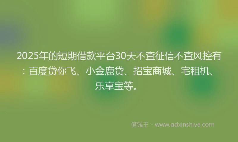 2025年的短期借款平台30天不查征信不查风控有：百度贷你飞、小金鹿贷、招宝商城、宅租机、乐享宝等。