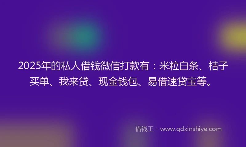 2025年的私人借钱微信打款有：米粒白条、桔子买单、我来贷、现金钱包、易借速贷宝等。