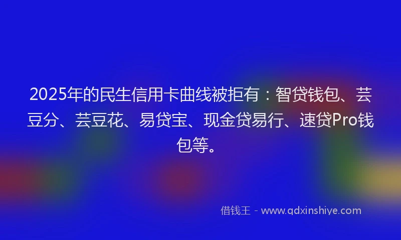 2025年的民生信用卡曲线被拒有：智贷钱包、芸豆分、芸豆花、易贷宝、现金贷易行、速贷Pro钱包等。