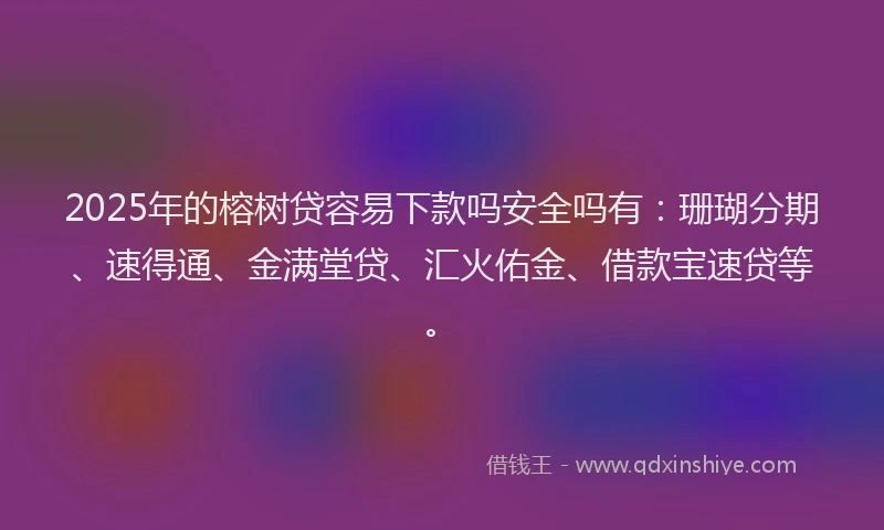 2025年的榕树贷容易下款吗安全吗有：珊瑚分期、速得通、金满堂贷、汇火佑金、借款宝速贷等。