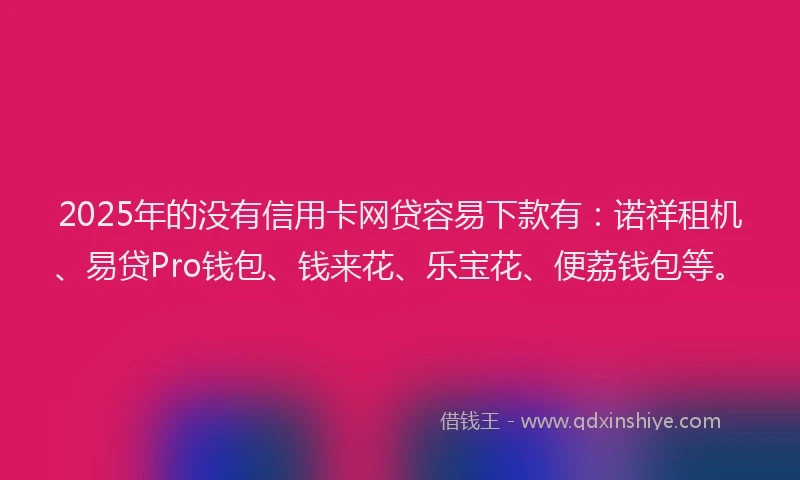 2025年的没有信用卡网贷容易下款有：诺祥租机、易贷Pro钱包、钱来花、乐宝花、便荔钱包等。
