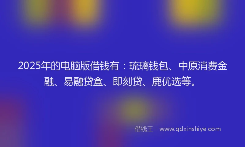 2025年的电脑版借钱有：琉璃钱包、中原消费金融、易融贷盒、即刻贷、鹿优选等。