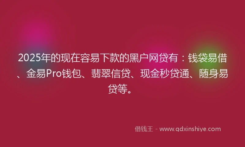 2025年的现在容易下款的黑户网贷有：钱袋易借、金易Pro钱包、翡翠信贷、现金秒贷通、随身易贷等。