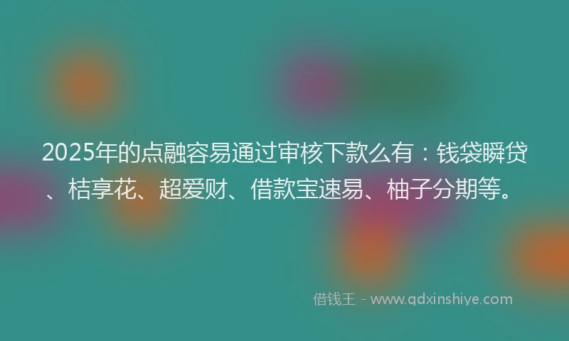 2025年的点融容易通过审核下款么有：钱袋瞬贷、桔享花、超爱财、借款宝速易、柚子分期等。