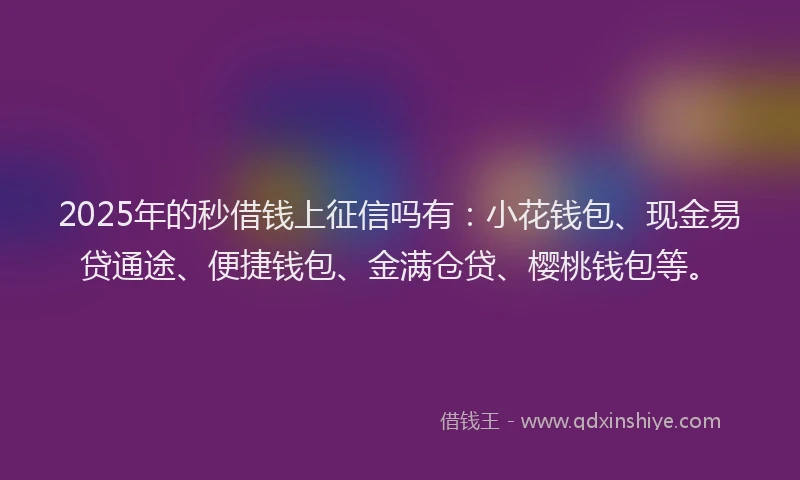 2025年的秒借钱上征信吗有：小花钱包、现金易贷通途、便捷钱包、金满仓贷、樱桃钱包等。