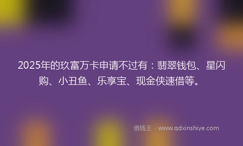 2025年的玖富万卡申请不过有：翡翠钱包、星闪购、小丑鱼、乐享宝、现金侠速借等。