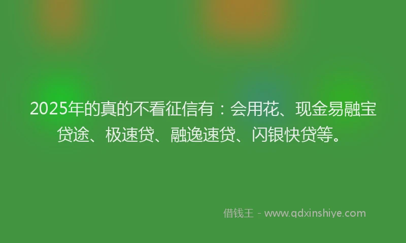 2025年的真的不看征信有：会用花、现金易融宝贷途、极速贷、融逸速贷、闪银快贷等。