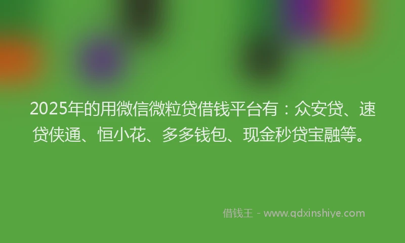 2025年的用微信微粒贷借钱平台有：众安贷、速贷侠通、恒小花、多多钱包、现金秒贷宝融等。