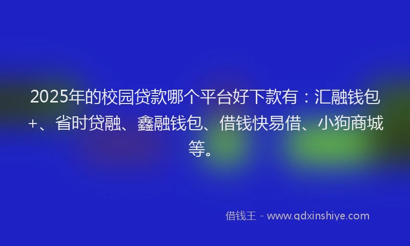 2025年的校园贷款哪个平台好下款有：汇融钱包+、省时贷融、鑫融钱包、借钱快易借、小狗商城等。