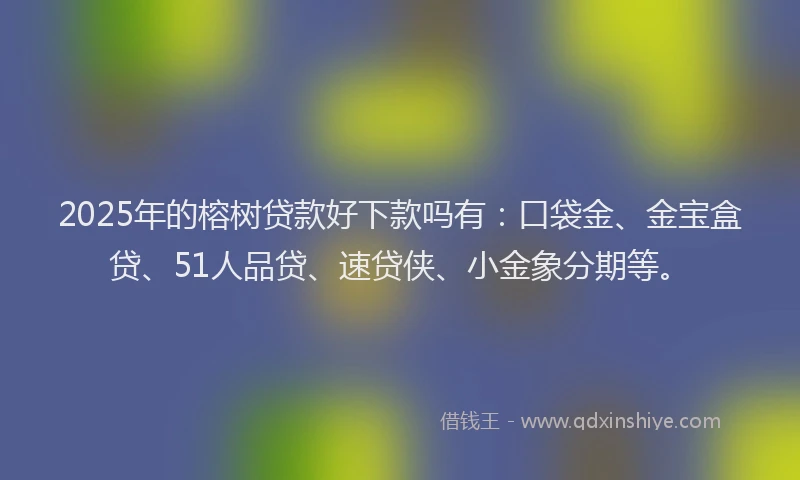 2025年的榕树贷款好下款吗有：口袋金、金宝盒贷、51人品贷、速贷侠、小金象分期等。