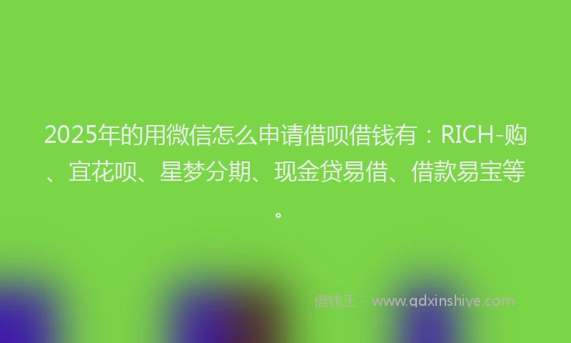 2025年的用微信怎么申请借呗借钱有：RICH-购、宜花呗、星梦分期、现金贷易借、借款易宝等。