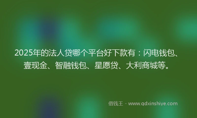 2025年的法人贷哪个平台好下款有：闪电钱包、壹现金、智融钱包、星愿贷、大利商城等。