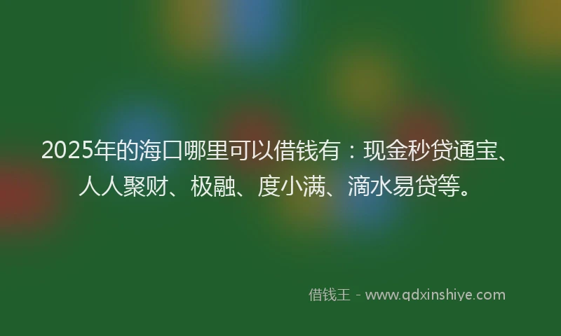 2025年的海口哪里可以借钱有：现金秒贷通宝、人人聚财、极融、度小满、滴水易贷等。