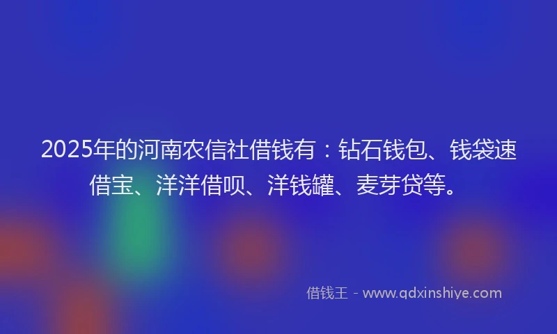 2025年的河南农信社借钱有：钻石钱包、钱袋速借宝、洋洋借呗、洋钱罐、麦芽贷等。