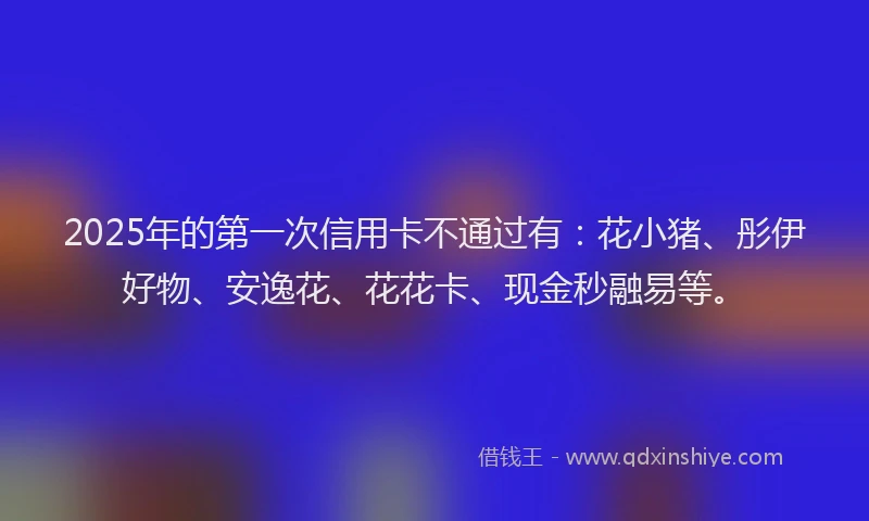 2025年的第一次信用卡不通过有：花小猪、彤伊好物、安逸花、花花卡、现金秒融易等。
