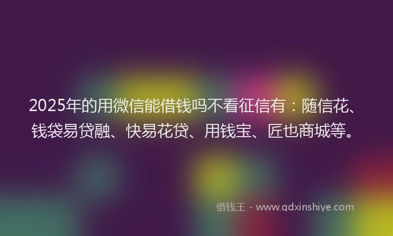 2025年的用微信能借钱吗不看征信有：随信花、钱袋易贷融、快易花贷、用钱宝、匠也商城等。