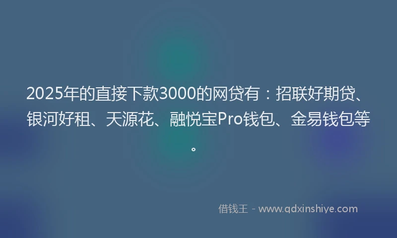 2025年的直接下款3000的网贷有：招联好期贷、银河好租、天源花、融悦宝Pro钱包、金易钱包等。